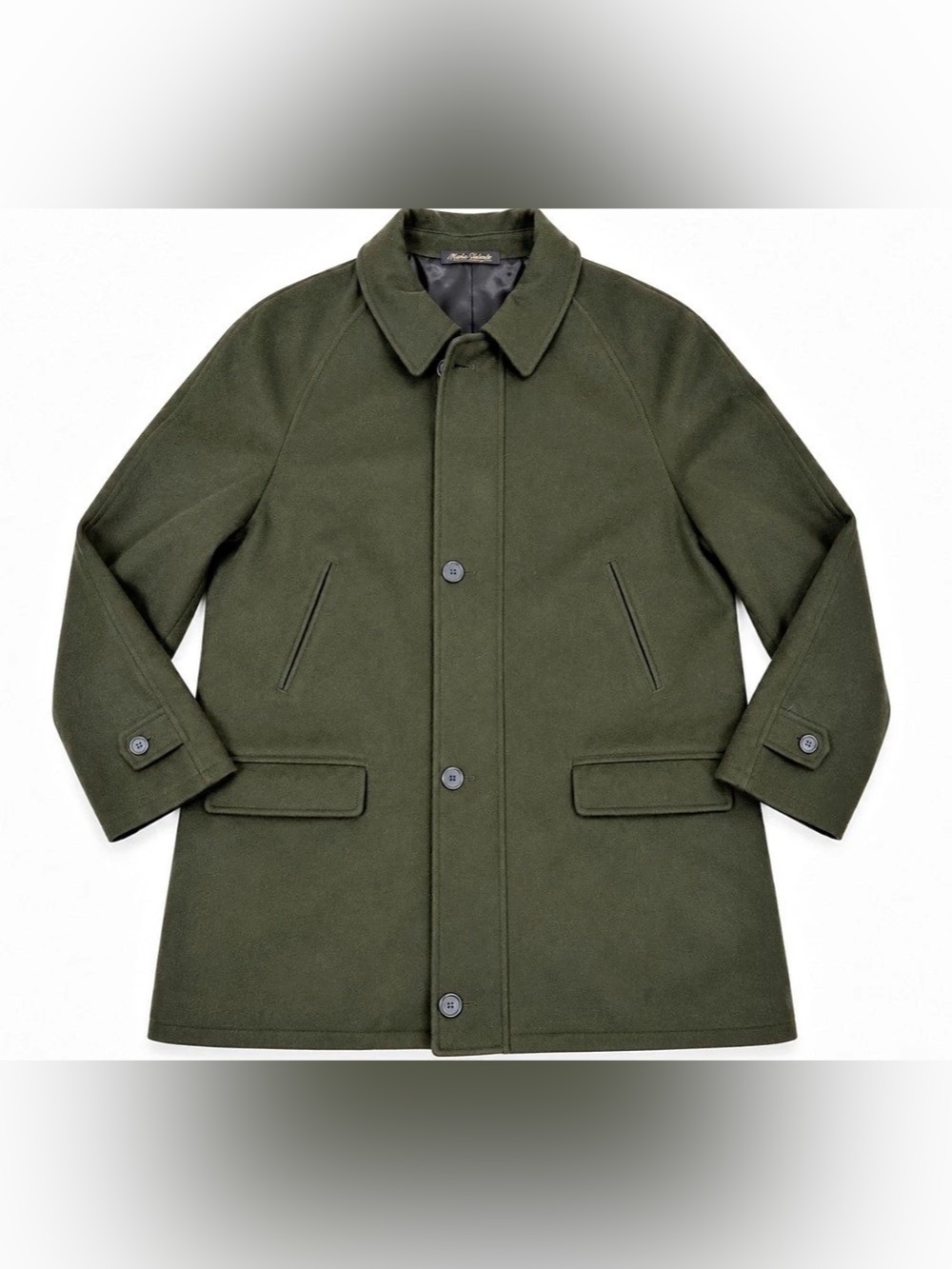 Mario Valente Italy Men 54 US 44 Lambswool Cashmere Olive Overcoat Car Coat